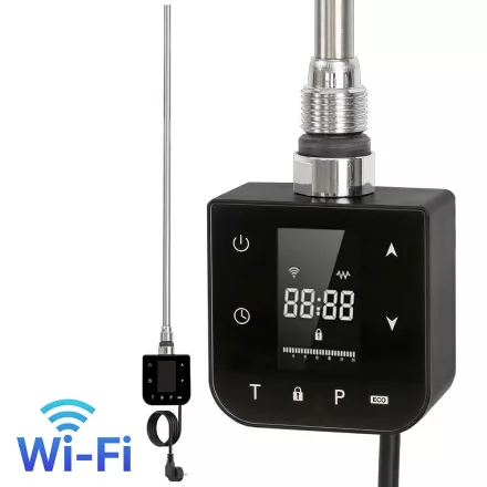 Wifi-s fűtőpatron törölközőszárító radiátorhoz digitális hőfokszabályozóval 800W fekete