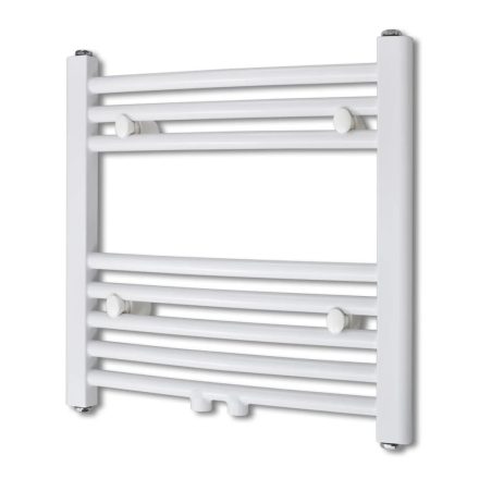 Fürdőszobai törölközőszárító radiátor központi fűtéssel oldalsó és középső csatlakozóval ívelt 480 x 480 mm 