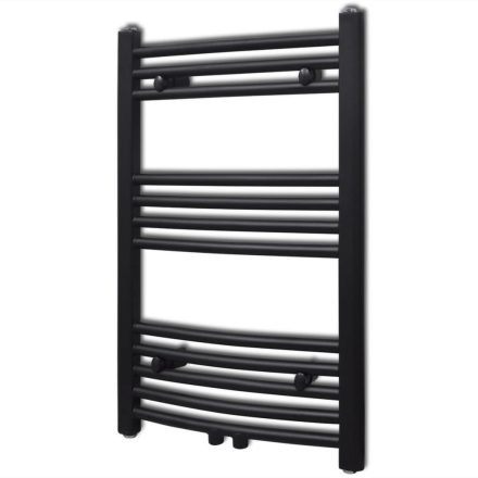 Fekete fürdőszobai íves törölközőtartó központi fűtéssel 500x764 mm