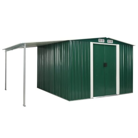 vidaXL zöld acél kerti fészer tolóajtókkal 386 x 259 x 178 cm
