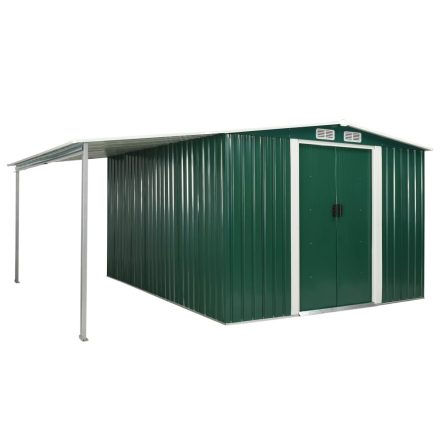 vidaXL zöld acél kerti fészer tolóajtókkal 386 x 312 x 178 cm