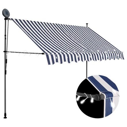 vidaXL kék és fehér kézzel kihúzható LED-es napellenző 250 cm