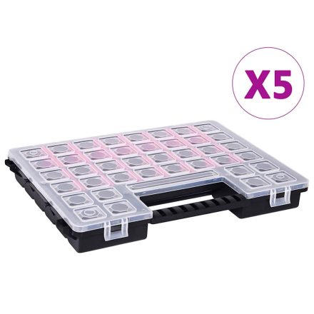 vidaXL 5 db műanyag tárolódoboz állítható elválasztókkal 385x283x50 mm