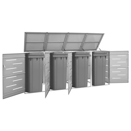 vidaXL acéltároló négy gurítható szemeteskukához 276,5x77,5x112,5 cm