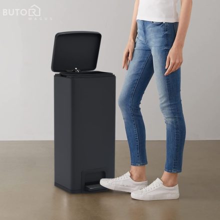 vidaXL fekete ujjlenyomat-mentes rozsdamentes-acél pedálos kuka 30L