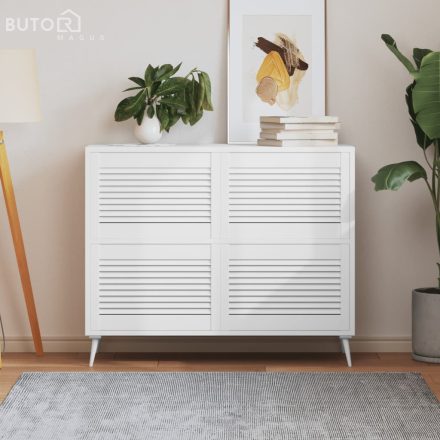 vidaXL 4 db fehér tömör fenyőfa lamellás szekrényajtó 39,5 x 59,4 cm
