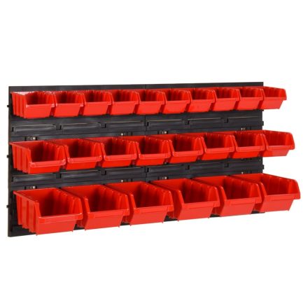 vidaXL 26 részes piros/fekete polipropilén műhelypolcszett 77 x 39 cm