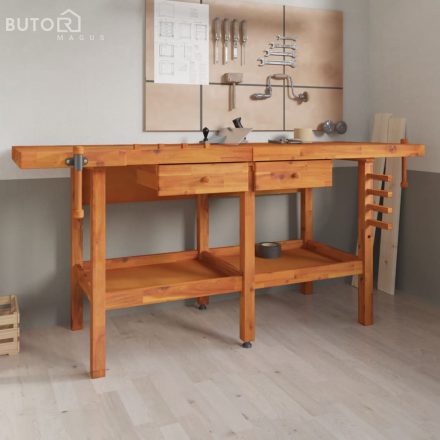 vidaXL tömör akácfa munkapad fiókokkal és satukkal 192 x 62 x 83 cm