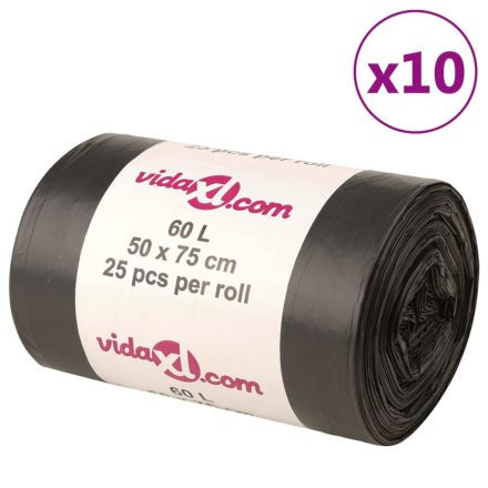 vidaXL szemeteszsákok 250 db Fekete 60 L