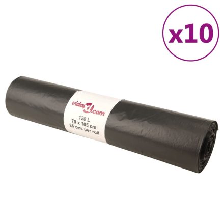 vidaXL szemeteszsákok 250 db Fekete 120 L