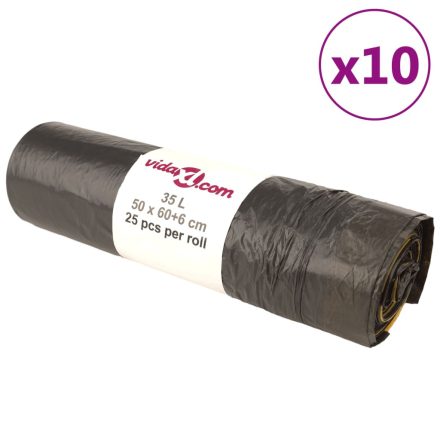 vidaXL szemeteszsákok húzózsinórral 250 db Fekete 35 L