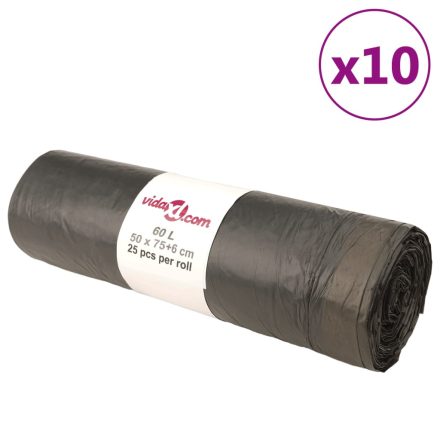 vidaXL szemeteszsákok húzózsinórral 250 db Fekete 60 L