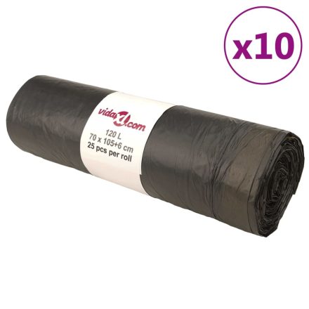 vidaXL szemeteszsákok húzózsinórral 250 db Fekete 120 L