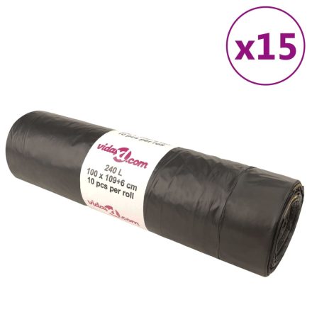 vidaXL szemeteszsákok húzózsinórral 150 db Fekete 240 L