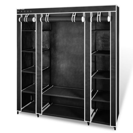 vidaXL fekete szövet ruhásszekrény tárolórekeszekkel 45x150x176 cm  