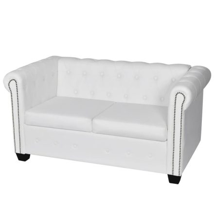 vidaXL 2 személyes fehér műbőr Chesterfield kanapé 