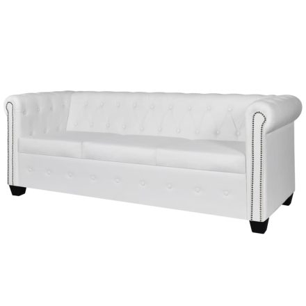 vidaXL 3 személyes fehér műbőr Chesterfield kanapé 