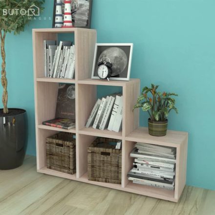 vidaXL tölgyszínű lépcsős könyvespolc/vitrines polc 107 cm