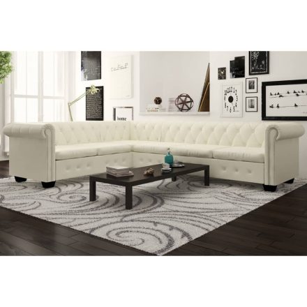 vidaXL 6 személyes fehér műbőr Chesterfield sarok kanapé 