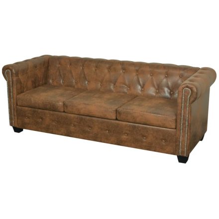 vidaXL 3 személyes barna műbőr Chesterfield kanapé 