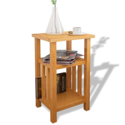 vidaXL tömör tölgyfa asztalka újságtároló polccal 27 x 35 x 55 cm  