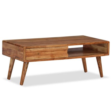 vidaXL tömör fa dohányzóasztal faragott fiókkal 100 x 50 x 40 cm