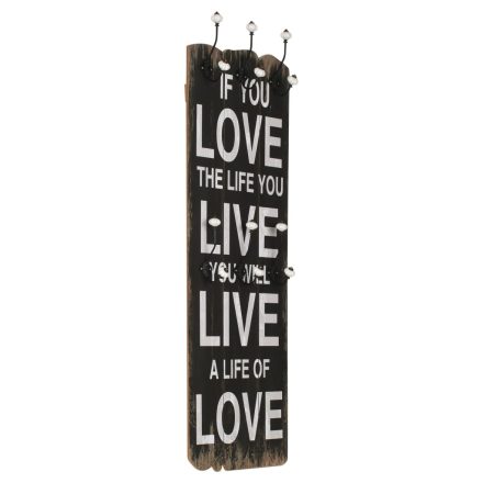 vidaXL falra szerelhető fogas 6 akasztóval 120 x 40 cm „LOVE LIVE” 