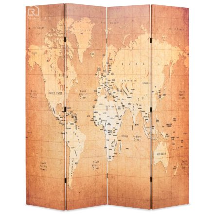 vidaXL sárga világtérkép mintás paraván 160 x 170 cm