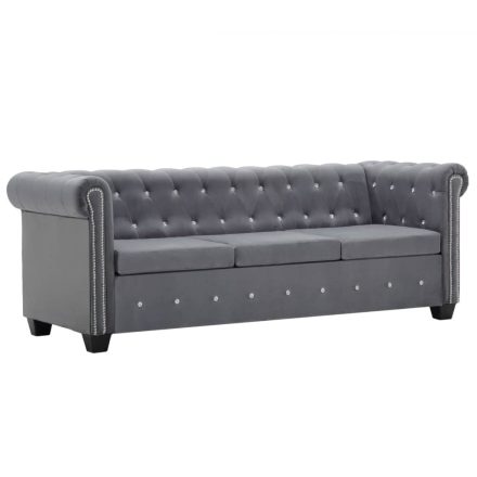 vidaXL szürke 3 személyes bársony Chesterfield kanapé 199x75x72 cm
