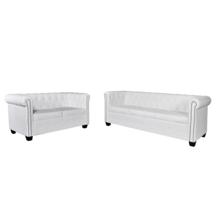   vidaXL 2 személyes és 3 személyes fehér műbőr Chesterfield kanapé 