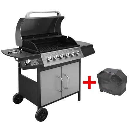vidaXL fekete és ezüst gáz grillsütő 6+1 fűtőfelülettel