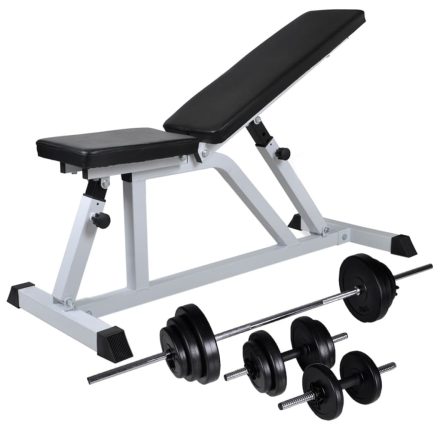 vidaXL edzőpad egykezes és kétkezes súlyzókészlettel 30,5 kg