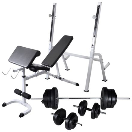 vidaXL edzőpad állvánnyal / egykezes és kétkezes súlyzószettel 60,5 kg