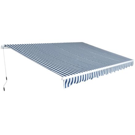 vidaXL kézi működtetésű összecsukható napellenző, kék-fehér, 450 cm