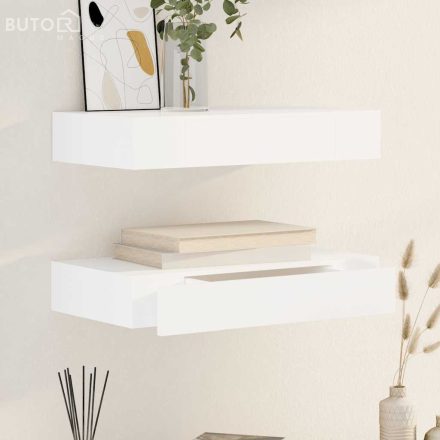 vidaXL 2 db fehér lebegő fali polc fiókkal 48 cm
