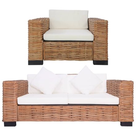 vidaXL 2 részes természetes rattan kanapészett párnákkal 