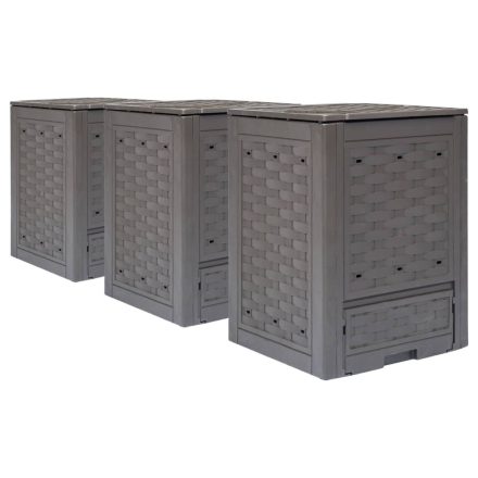 vidaXL 3 db barna műanyag rattan kerti komposztáló 60x60x83 cm 900 L