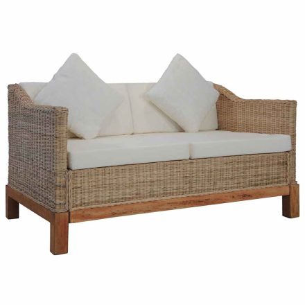 vidaXL 2 személyes természetes rattan kanapé párnával