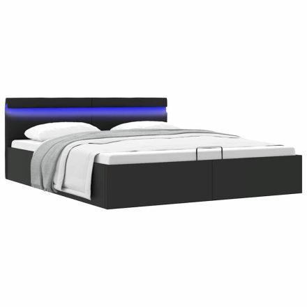 vidaXL fekete műbőr LED-es hidraulikus ágykeret 180 x 200 cm 