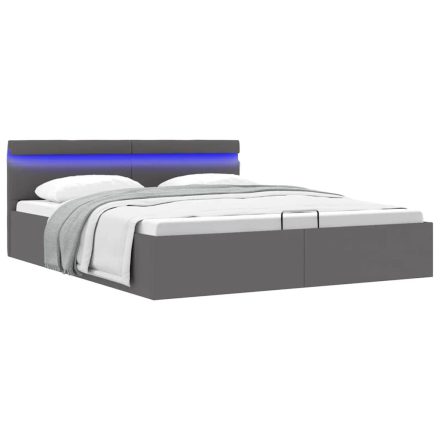 vidaXL szürke műbőr LED-es hidraulikus ágykeret 180 x 200 cm 