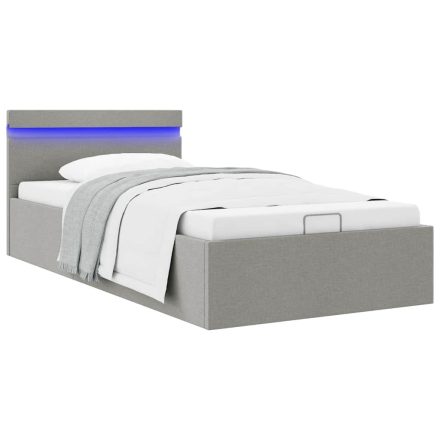 vidaXL világosszürke szövet LED-es ágy hidraulikus tárolóval 90x200 cm