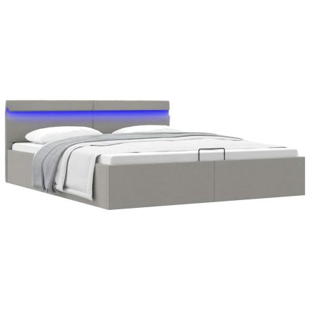 vidaXL világosszürke szövet LED-es ágy hidraulikus tárolóval 160x200cm