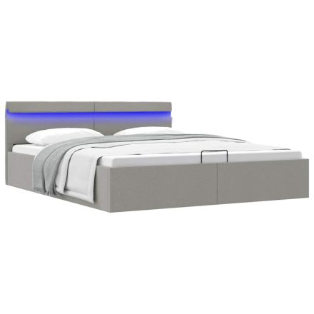 vidaXL világosszürke szövet LED-es ágy hidraulikus tárolóval 180x200cm