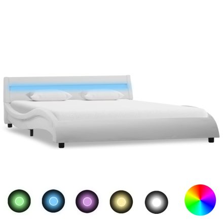 vidaXL fehér LED-es műbőr ágykeret 140 x 200 cm   