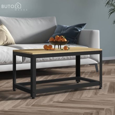 vidaXL világosbarna és fekete MDF és vas dohányzóasztal 90x45x45 cm