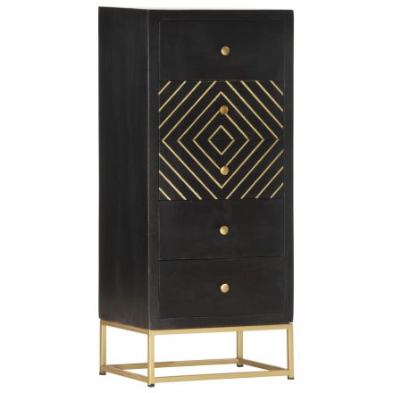vidaXL fekete és aranyszínű tömör mangófa fiókos szekrény 45x30x105 cm