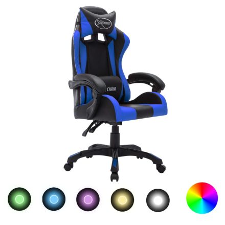 vidaXL kék és fekete műbőr versenyszék RGB LED-világítással