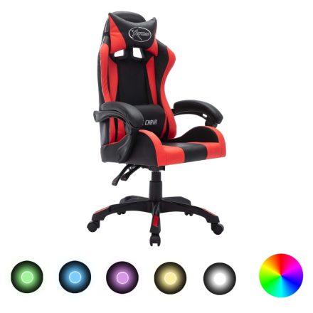 vidaXL piros és fekete műbőr versenyszék RGB LED-világítással