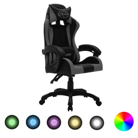 vidaXL szürke és fekete műbőr versenyszék RGB LED-világítással