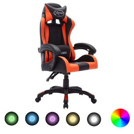 vidaXL narancssárga és fekete műbőr versenyszék RGB LED-világítással